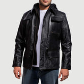 Kegan Black Leather Hooded Jacket